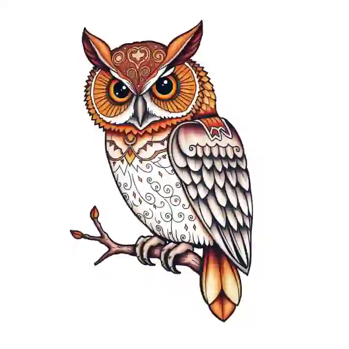 吉卜力风格猫头鹰纹身设计